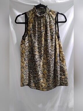 Lexington Avenue Snakeskin Print Sleeveless Blouse w high mock neckline Ladies L